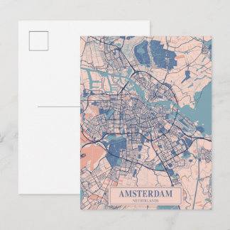Amsterdam Netherlands Breezy City Map Travel Postkarte