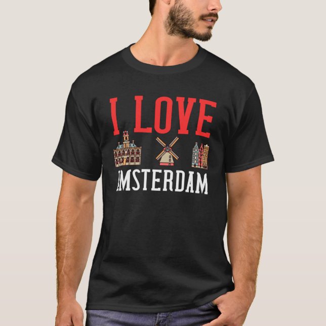 Amsterdam Netherlands City Skyline Map T-Shirt (Vorderseite)
