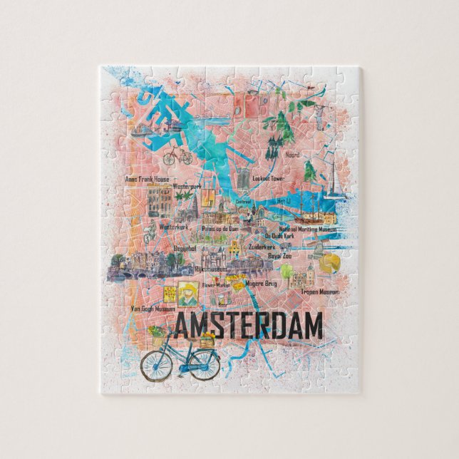 Amsterdam Netherlands Clean Iconic City Map (Vertikal)