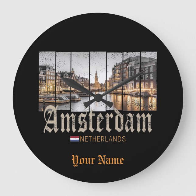 Amsterdam Netherlands Holland vintage souvenir Große Wanduhr (Vorderseite)