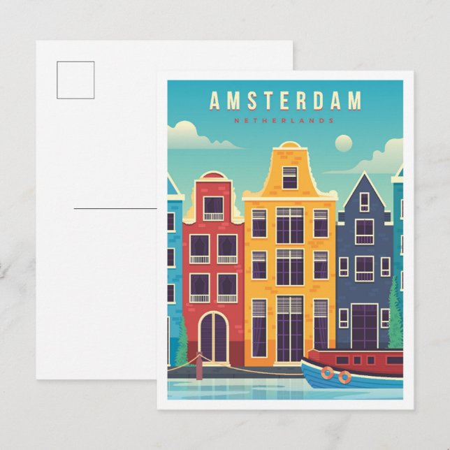 Amsterdam Netherlands Vintage Travel Postkarte (Vorne/Hinten)