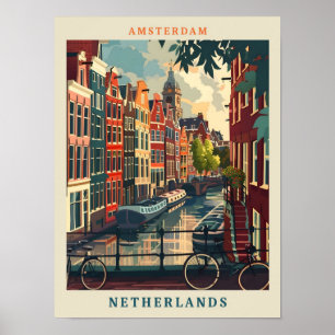 Amsterdam Niederlande Art Eegant Vintage Travel Poster