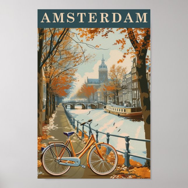 Amsterdam Niederlande Berühmter Vintage Travel Pla Poster (Vorne)