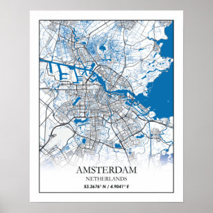 Amsterdam Niederlande City Map Einfach Poster