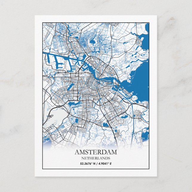 Amsterdam Niederlande City Map Einfach Postkarte (Vorderseite)