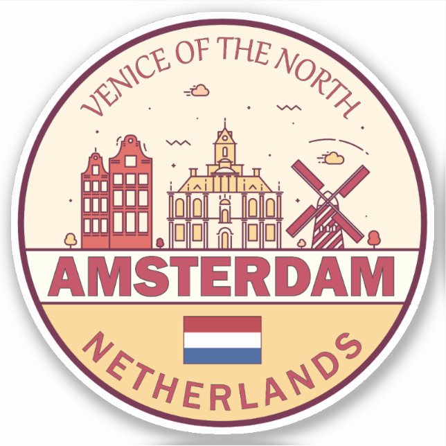 Amsterdam Niederlande City Skyline Emblem Aufkleber (Vorderseite)