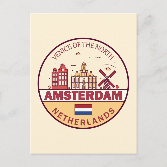 Amsterdam Niederlande City Skyline Emblem Postkarte (Vorderseite)