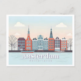 Amsterdam Niederlande Damrak Pastel Travel Design Postkarte