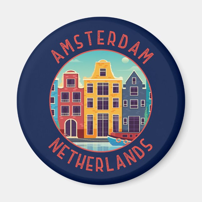 Amsterdam Niederlande farbenfrohe Häuser gestört Magnet (Vorne)