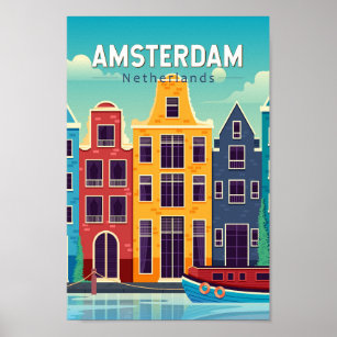 Amsterdam Niederlande farbenfrohe Häuser Reisen Re Poster