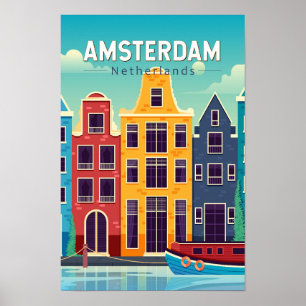 Amsterdam Niederlande Farbige Häuser Reise Retro Poster