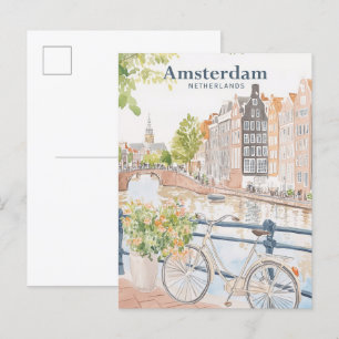 Amsterdam Niederlande Gouache-Illustration Reise Postkarte