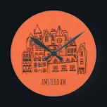 Amsterdam Niederlande Holland City Souvenir Orange Runde Wanduhr<br><div class="desc">Amsterdam ist die Hauptstadt und bevölkerungsreichste Gemeinde des Königreichs der Niederlande. Beste Souvenirs aus der Stadt als Geschenk. Holland zieht jedes Jahr viele Touristen an. Haben Sie noch nicht die schöne Stadt Amsterdam besucht. Perfekte Geschenke für Amsterdam,  Holland.</div>