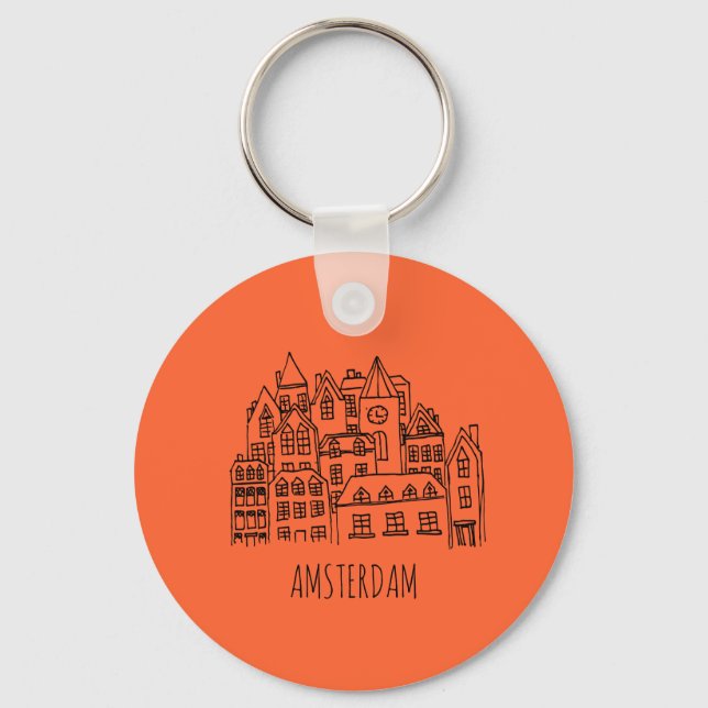 Amsterdam Niederlande Holland City Souvenir Orange Schlüsselanhänger (Vorderseite)