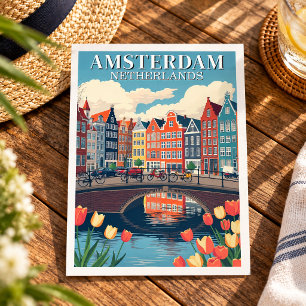 Amsterdam Niederlande Illustration Reise Fahrräder Postkarte