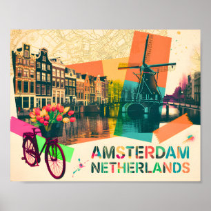 Amsterdam Niederlande Kanal Vintage Pop Art Reise Poster