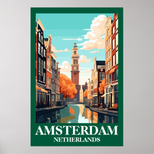 Amsterdam Niederlande Kanal Vintage Reise Kunst Poster
