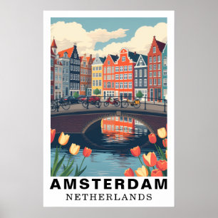 Amsterdam Niederlande Reise Fahrräder Tulpe Poster