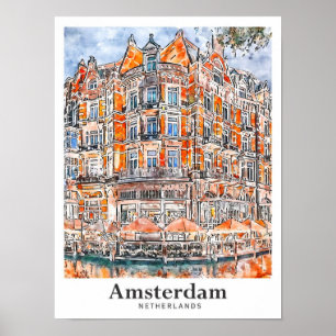 Amsterdam Niederlande Reisen Wasserfarbenhandzeich Poster