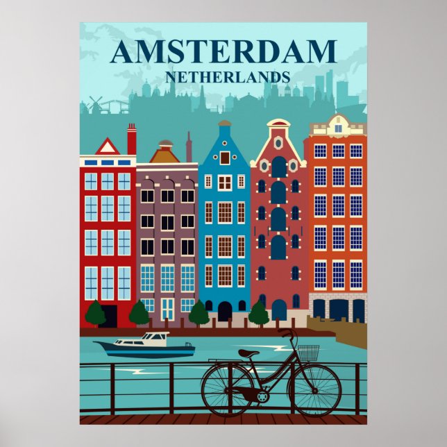 Amsterdam Niederlande Reiseplakat Poster (Vorne)