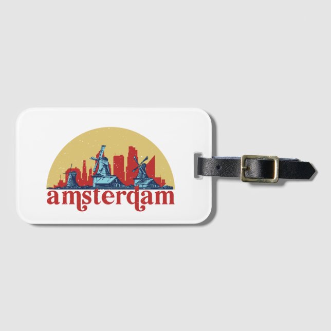 Amsterdam Niederlande Retro City Skyline City Gepäckanhänger (Vorderseite (Horizontal))
