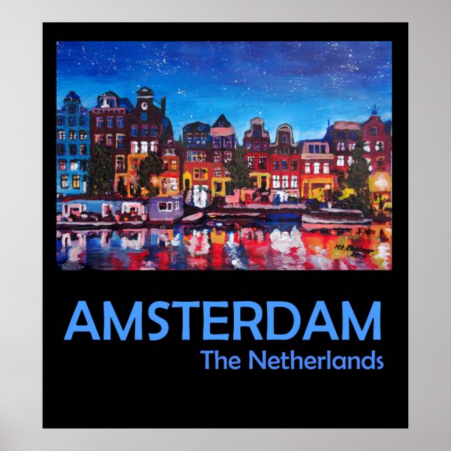 Amsterdam Niederlande Retro Travel Poster (Vorne)