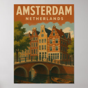 Amsterdam Niederlande Vintage-Kanalansicht Poster