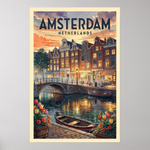 Amsterdam Niederlande Vintage Reise Poster