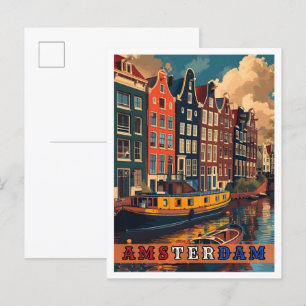 Amsterdam Niederlande Vintage Reise Postkarte