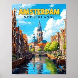 Amsterdam Niederlande Vintage-Reiseillustration Poster