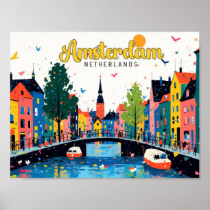 Amsterdam Niederlande Vintage-Reiseillustration Poster
