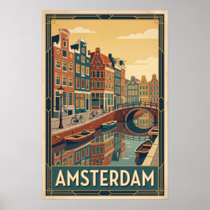 Amsterdam Niederlande Vintage-Reiseillustration Poster
