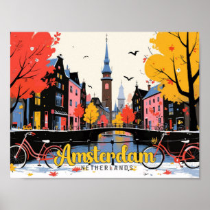 Amsterdam Niederlande Vintage Reiseillustration Poster