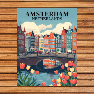 Amsterdam Niederlande Vintage Travel Bicycles Postkarte