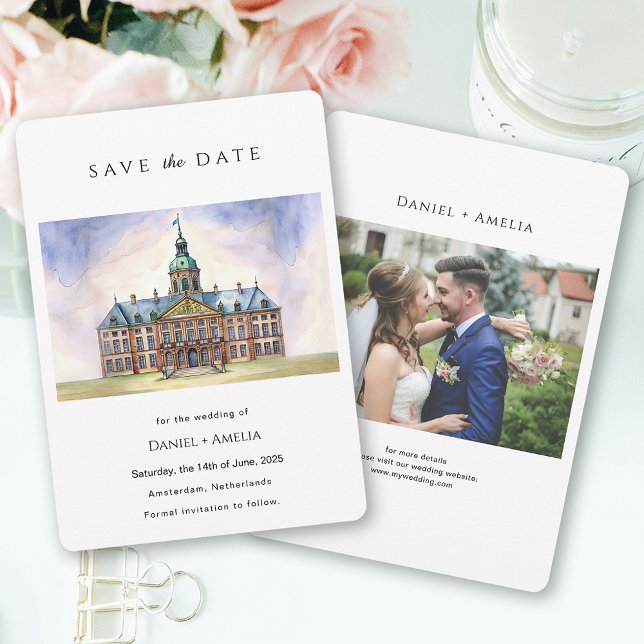 Amsterdam Niederlande Wasserfarbe Zielort Save The Date (Amsterdam Netherlands Watercolor Destination Save The Date)