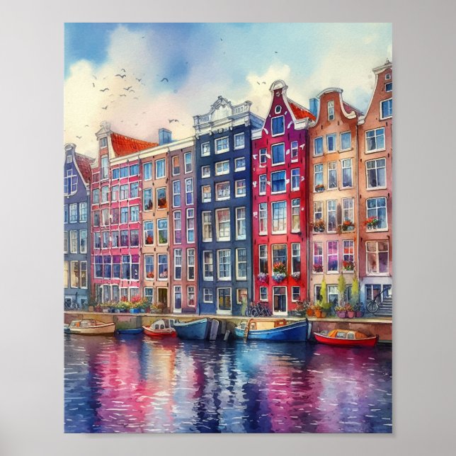 Amsterdam Niederlande Watercolor Poster (Vorne)