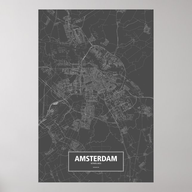 Amsterdam, Niederlande (weiß auf schwarz) Poster (Vorne)