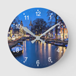 Amsterdam Night Wallpaper-67657 Runde Wanduhr