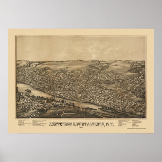 Amsterdam, NY Panoramic Map - 1881 Poster (Vorne)