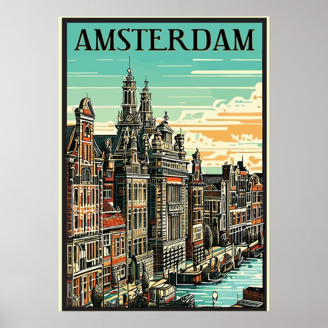 Amsterdam, Pays-Bas, Affiche de voyage (Devant)