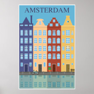 Amsterdam, Pays-Bas, Affiche de voyage