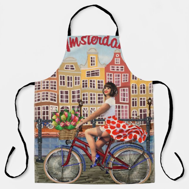 Amsterdam Poster: Button-Up Girl Cycling. Schürze (Vorderseite)
