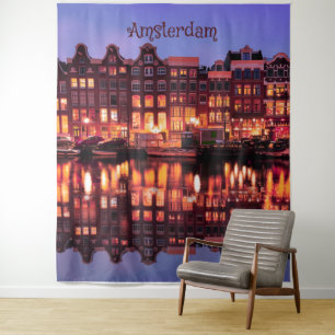 Amsterdam Row Houses on Canal Wandteppich