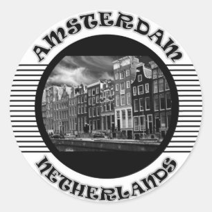 AMSTERDAM SCHWARZ UND WEISS RUNDER AUFKLEBER