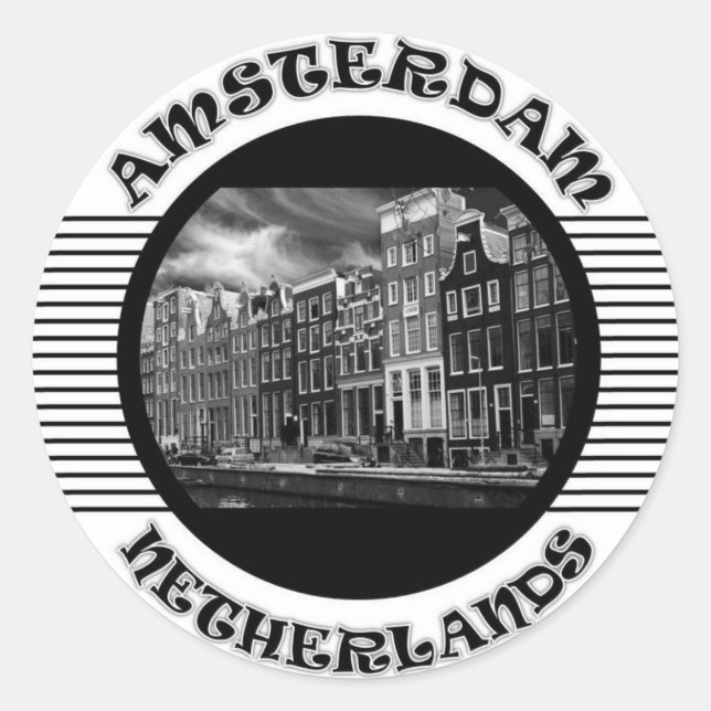 AMSTERDAM SCHWARZ UND WEISS RUNDER AUFKLEBER (Vorderseite)