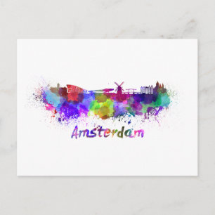 Amsterdam-Skyline in Aquarell Postkarte