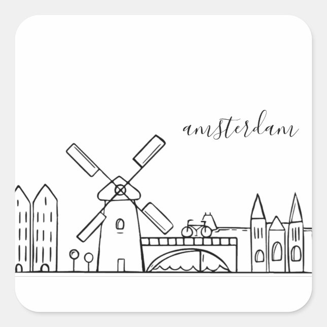Amsterdam Skyline Quadratischer Aufkleber (Vorderseite)