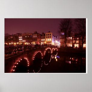 Amsterdam Stadt bei Nacht in den Niederlanden Poster