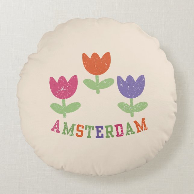 Amsterdam Tulips Rundes Kissen (Vorderseite)