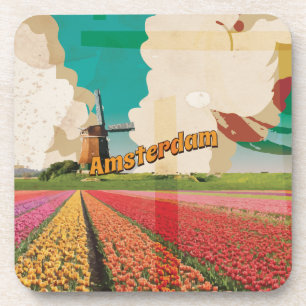 Amsterdam Vintage-Reiseposter Untersetzer